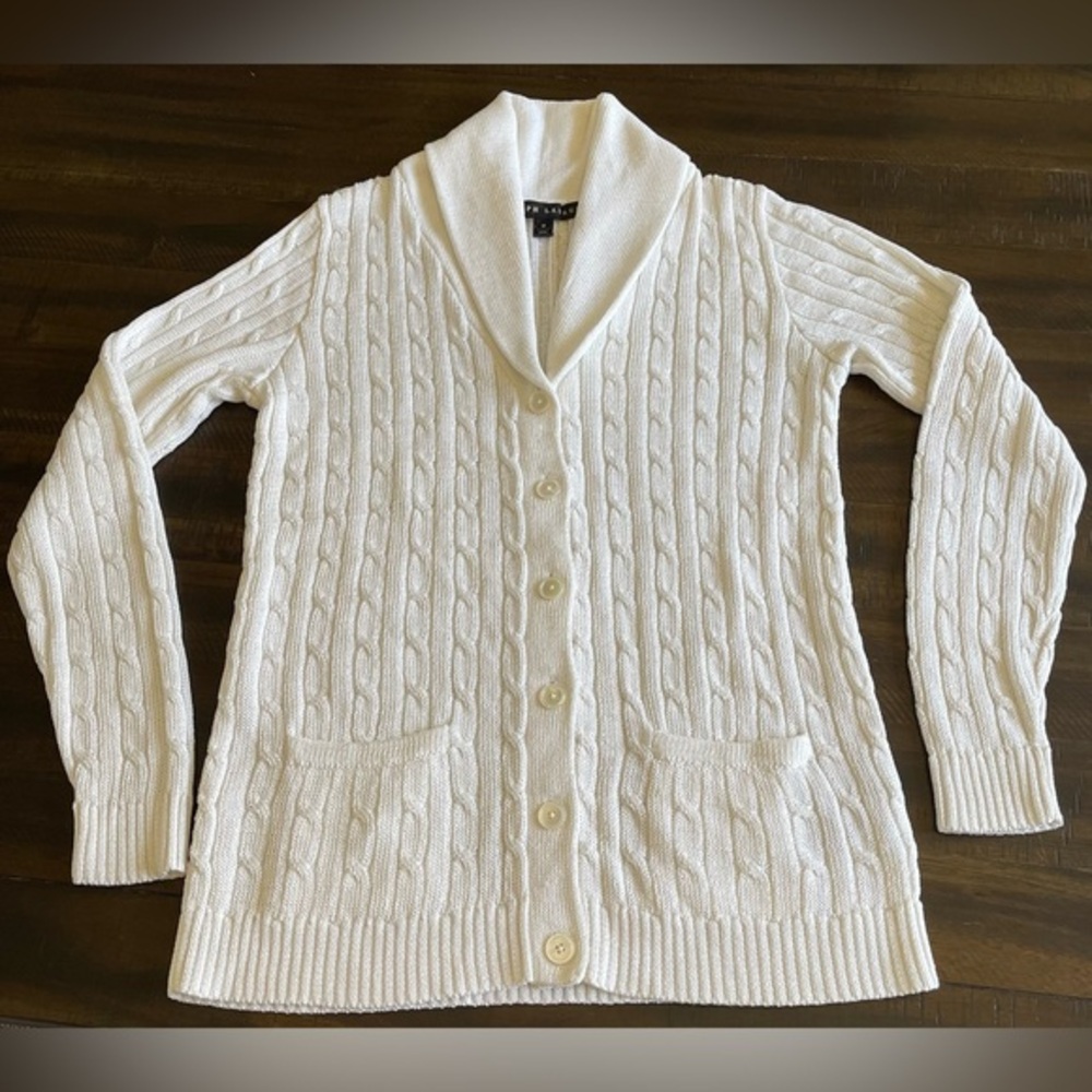 Ralph Lauren Black Label White Metallic Cable Knit Cardigan size Medium - Picture 3 of 13